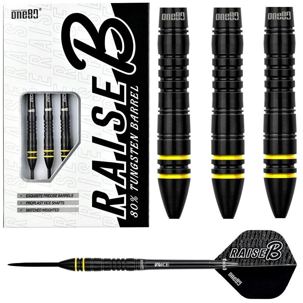 21g One80 Raise B Darts - Steel Tip - Black - Yellow Rings