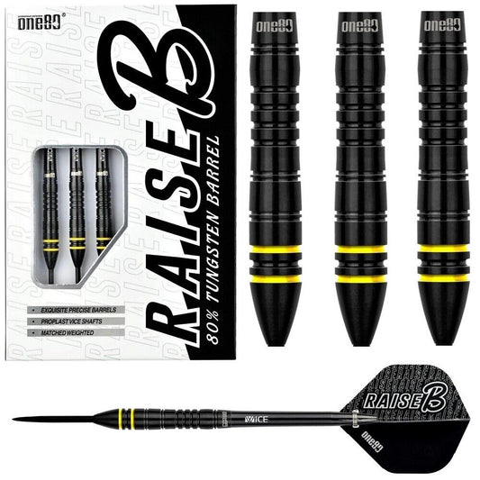 21g One80 Raise B Darts - Steel Tip - Black - Yellow Rings